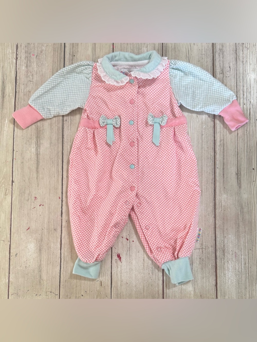 Vintage Gymboree Rainbow tag 1996 First Spring Checks and flowers romper newborn
